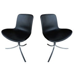 Pair of Black Leather PK9 Tulip Chairs by Poul Kjaerholm Pair of Black Leather PK9 Tulip Chairs by Poul Kjaerholm