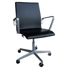 Black Leather Oxford Task Chair by Arne Jacobsen