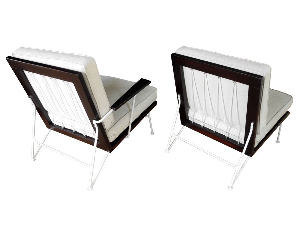 American Mid-Century Modern Wood, Metal and String Lounge Chairs by Swanson Associates For Sale