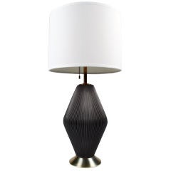 Fluted Gunmetal Grey Porcelain Table Lamp by Gerald Thurston