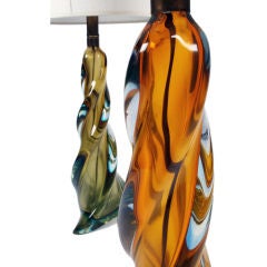 Vintage Pair of Hand Blown Twist Glass Table Lamps by Seguso