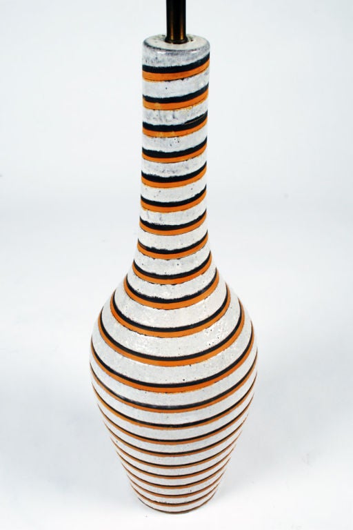 Italian Tall Spiral Stripe Ceramic Table Lamp by Bitossi