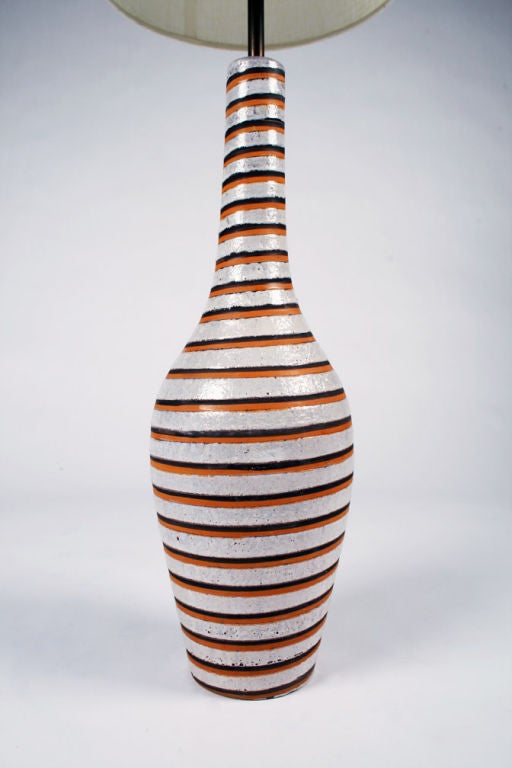 Tall Spiral Stripe Ceramic Table Lamp by Bitossi In Excellent Condition In New York, NY