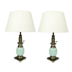 Pair of Brass and Enameled Table Lamps by Stiffel