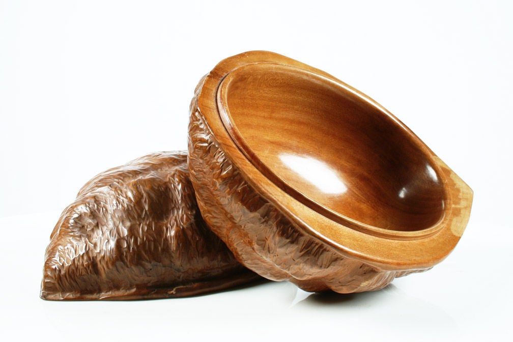 Wood Italian Hand-Carved ‘Walnut’ Fantasy Box by Guglielmo Pecorini For Sale
