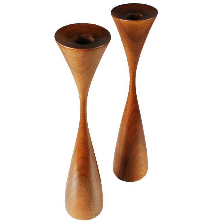 Pair of Hand Turned Walnut Candlesticks by Rude Osolnik at 1stDibs