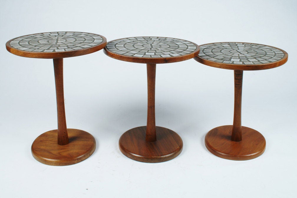 Mid-Century Modern American Set of Three Tile Top Graduated Occasional Tables by Gordon Martz For Sale