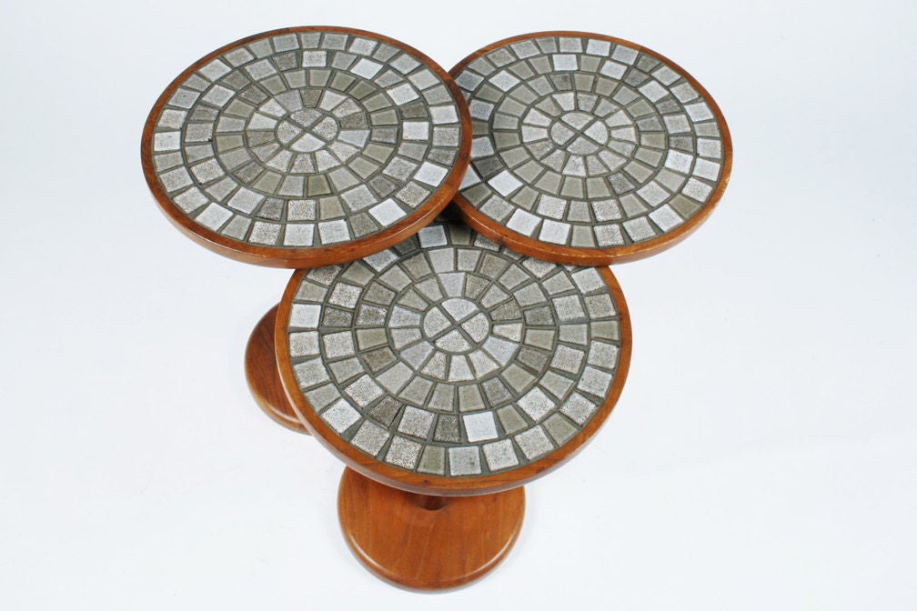 Mid-20th Century American Set of Three Tile Top Graduated Occasional Tables by Gordon Martz For Sale