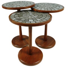 American Set of Three Tile Top Graduated Occasional Tables by Gordon Martz