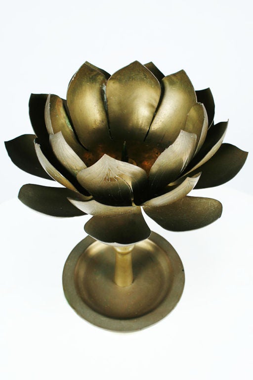 Pair of Brass Lotus Blossom Candlesticks 3