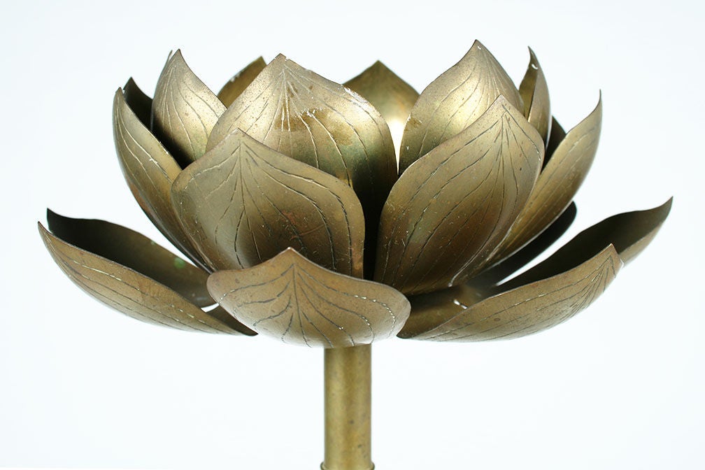 Pair of Brass Lotus Blossom Candlesticks 4