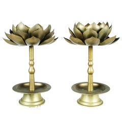 Pair of Brass Lotus Blossom Candlesticks