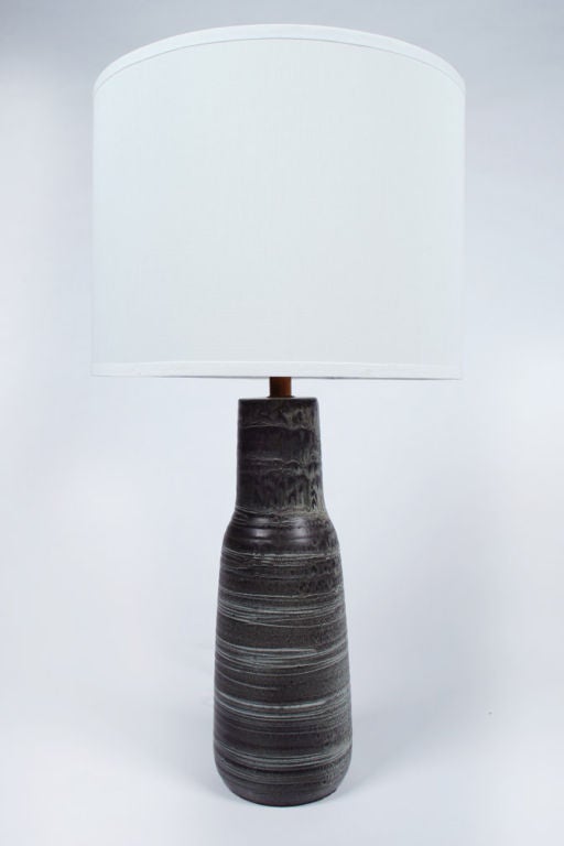 Striated Olive Green Ceramic Table Lamp by Design Technics