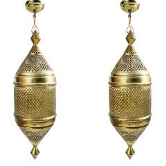 Pair of Pierced Brass Moroccan Pendants by Sarna Lantern