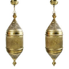 Pair of Pierced Brass Moroccan Pendants by Sarna Lantern