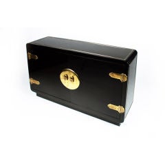 Black Lacquer and Brass Chinoiserie Cabinet by Mastercraft