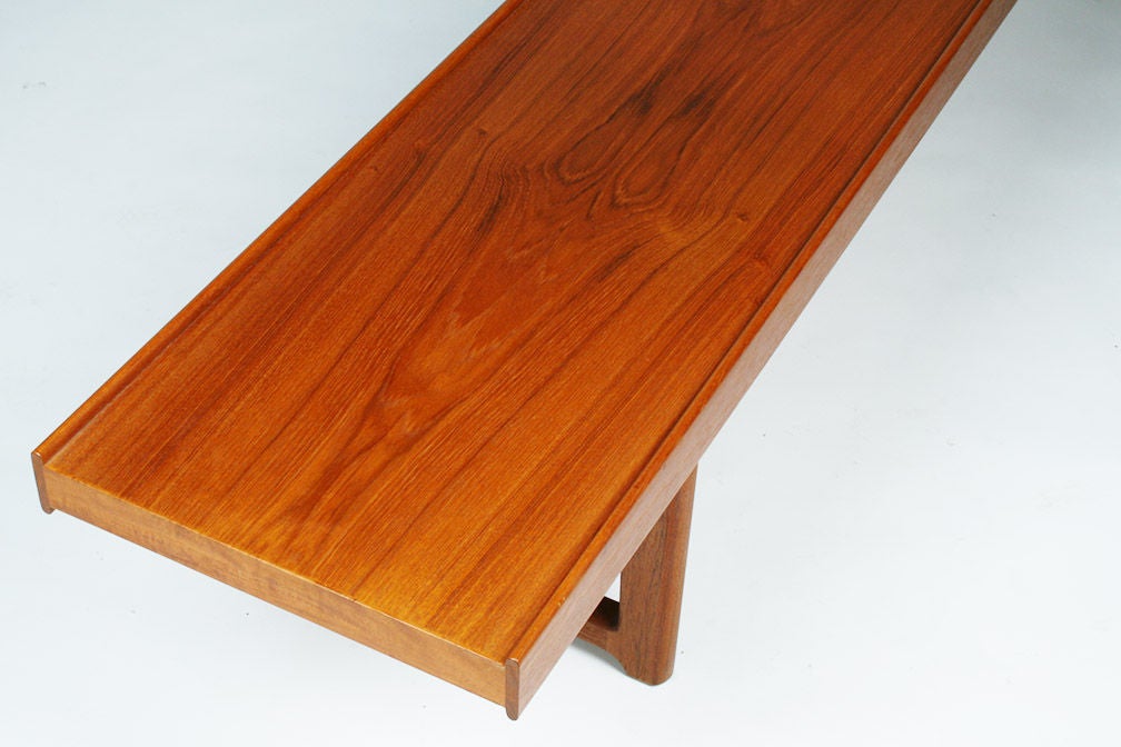 Mid-20th Century Norwegian Long Low Teak Plank Benches 'Krobo' by Torbjørn Afdal for Bruksbo For Sale