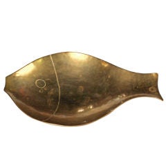 Vintage Hammered Brass Fish Ashtray by Rena Rosenthal