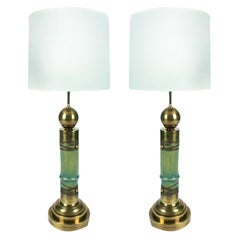 American Faux Bamboo and Brass Table Lamps by Chapman