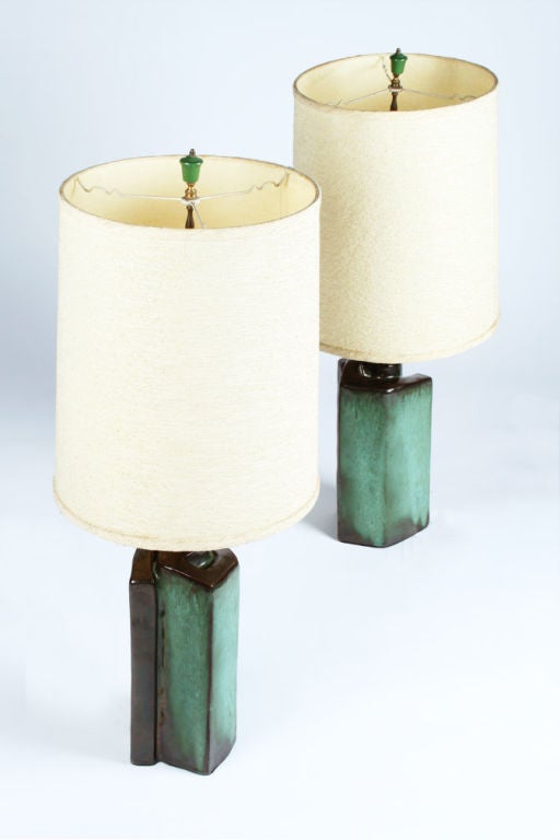 American Cubist Spiral Ceramic Lamps by Marianna Von Allesch