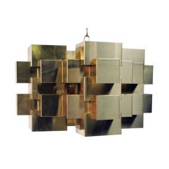 Polished Brass Cubist Chandelier by Curtis Jere