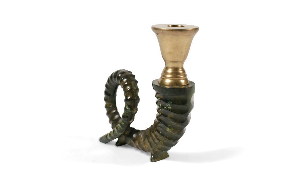 Late 20th Century Pair of Brass Ram Horn Candlesticks by Chapman