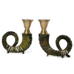 Pair of Brass Ram Horn Candlesticks by Chapman