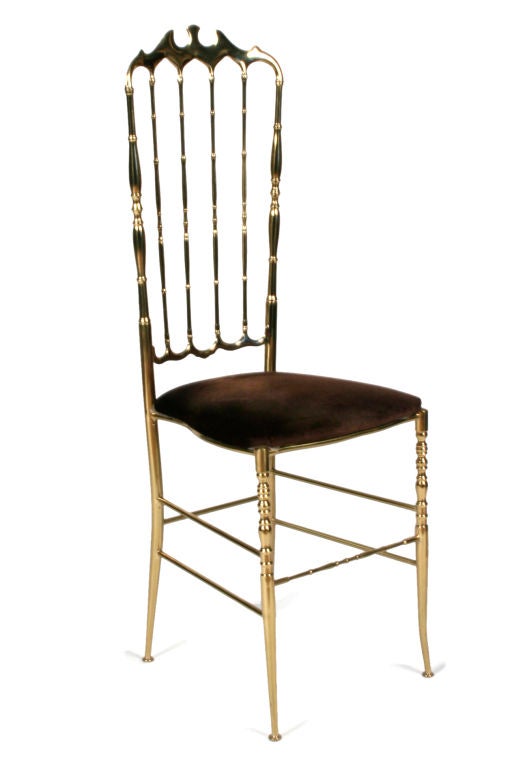 Hollywood Regency Italian Brass High Back Side Chairs by Chiavari For Sale