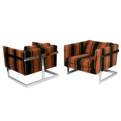 Floating Cube Club Chairs by Milo Baughman for Thayer Coggin 10