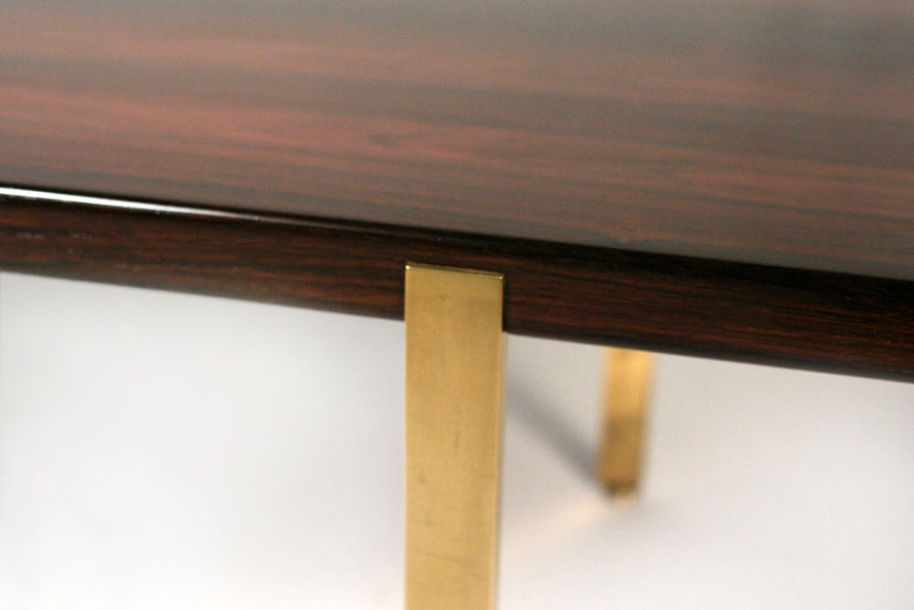 Mid-Century Modern American Reductive Rosewood and Brass Cocktail Table by Harvey Probber For Sale