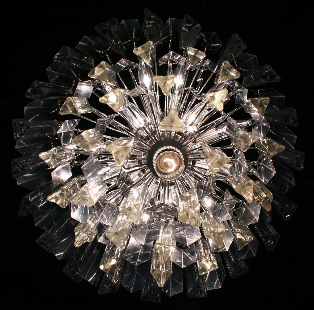 American Chromed Steel Fin and Glass Rod Chandelier by Camer