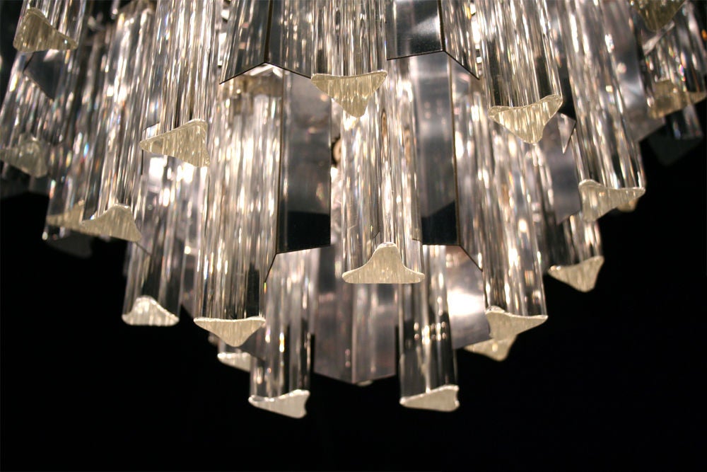 Chromed Steel Fin and Glass Rod Chandelier by Camer In Excellent Condition In New York, NY