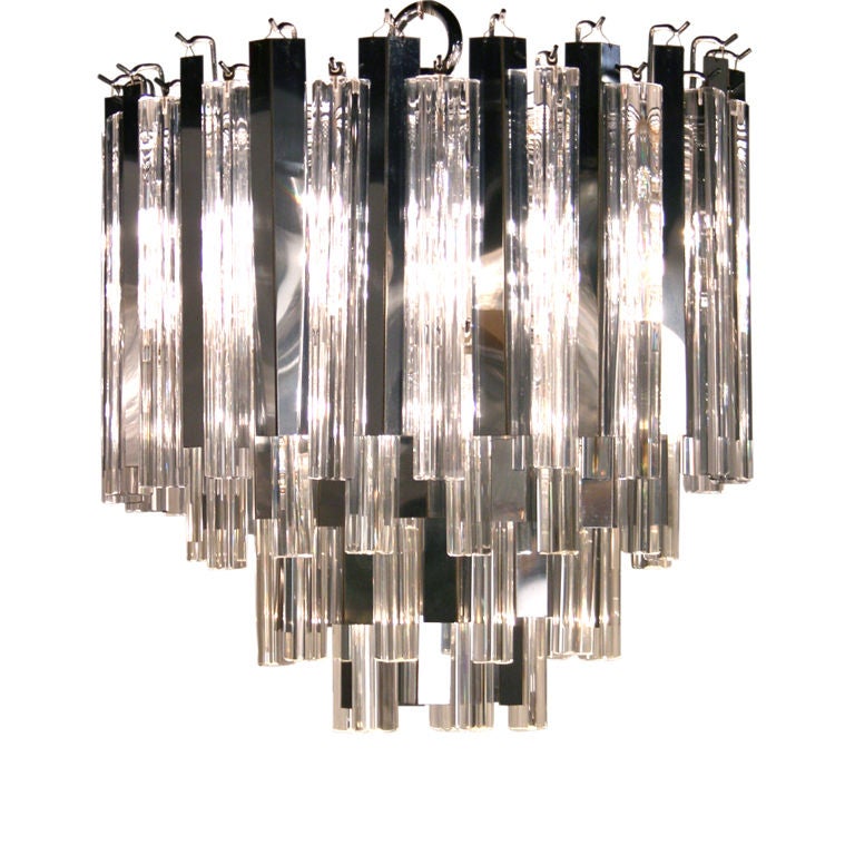 Chromed Steel Fin and Glass Rod Chandelier by Camer