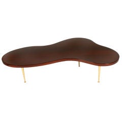 Biomorphic Walnut Brass Cocktail Table by T.H.Robsjohn-Gibbings 3