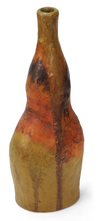 Mid-20th Century Italian Earth Tone Glaze Bottle Vase by Marcello Fantoni for Raymor For Sale