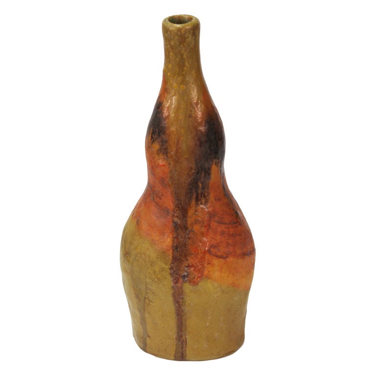 Italian Earth Tone Glaze Bottle Vase by Marcello Fantoni for Raymor For Sale