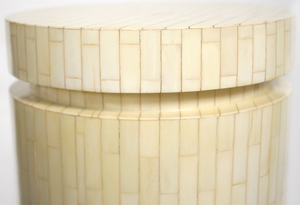 Late 20th Century Tall Cylindrical Column Bone Veneer Display Pedestal by Enrique Garces