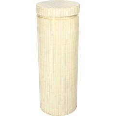 Tall Cylindrical Column Bone Veneer Display Pedestal by Enrique Garces