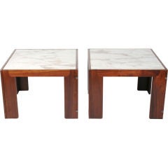 Pair of Marble Topped Rosewood Framed Tables by Tobia Scarpa 8