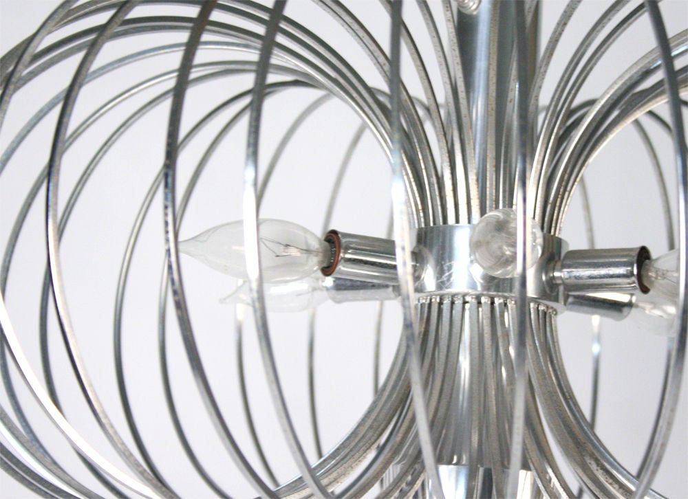 Italian Round Metal Cage Chandelier by Gaetano Sciolari for Lightolier In Excellent Condition For Sale In New York, NY