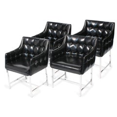 American Set of Four Leatherette and Chrome Game Chairs after Milo Baughman