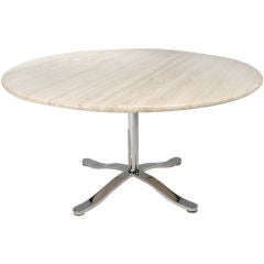 Travertine and Chromium Steel Pedestal Table by Nicos Zographos 4
