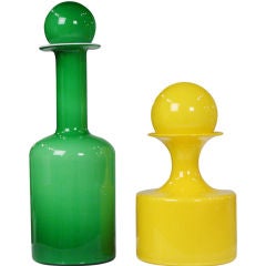 Yellow and Green Cased Glass 'Gulvvase' Vases by Otto Brauer