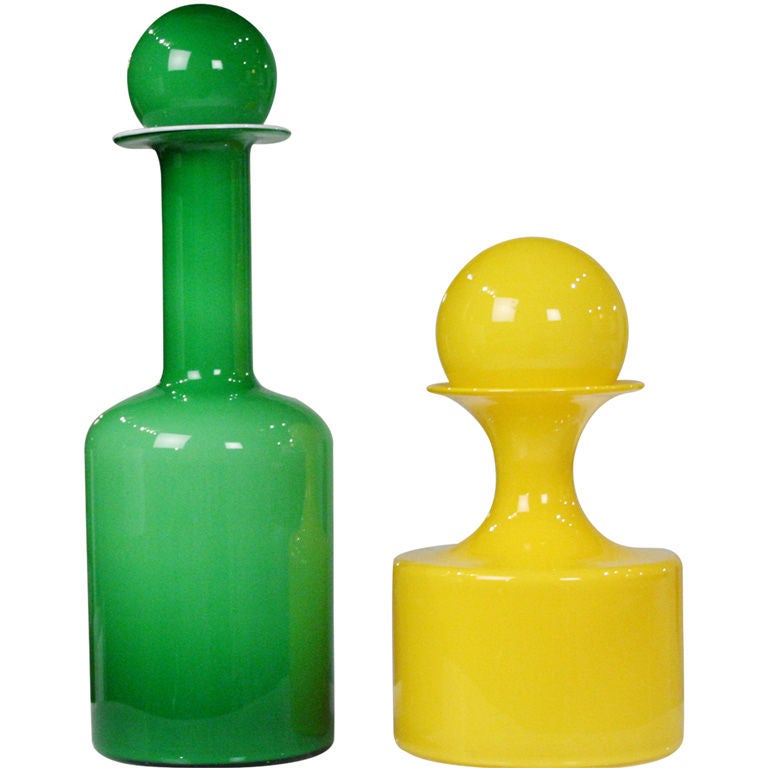 Danish Yellow and Green Cased Glass 'Gulvvase' Vases by Otto Brauer For Sale