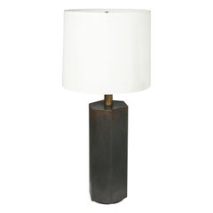 American Antique Bronze Hexagonal Column Table Lamp