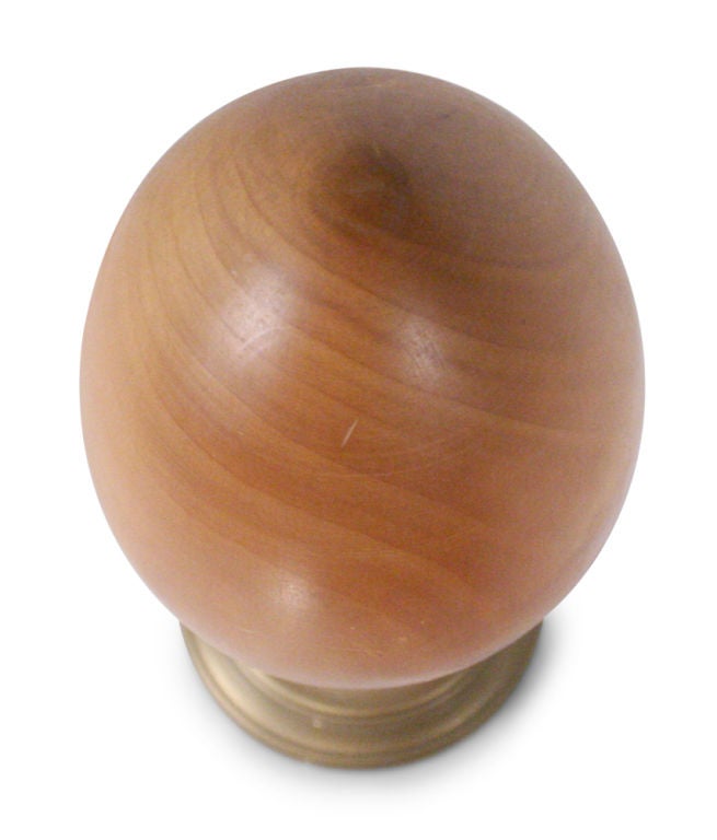 Turned Wooden Egg on Stand by Sarreid In Excellent Condition In New York, NY