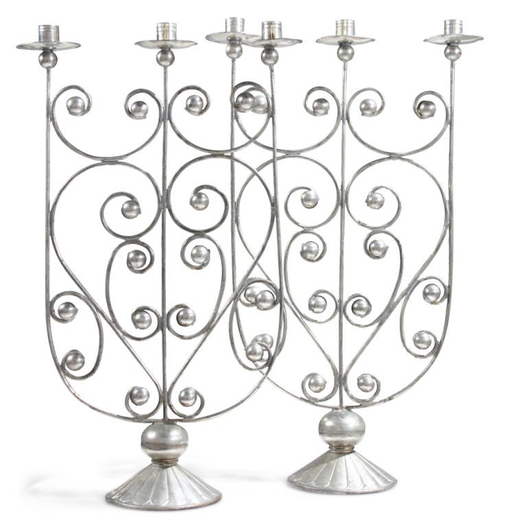 Pair of Mexican Tin Candelabra