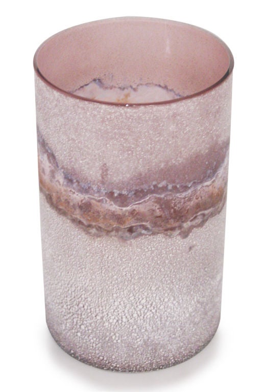 Italian Cylindrical Scavo Glass Vase by Barbini