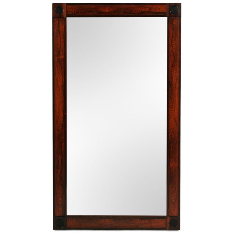 Swedish Rectangular Rosewood and Leather Entry Mirror For Sale