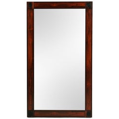 Swedish Rectangular Rosewood and Leather Entry Mirror